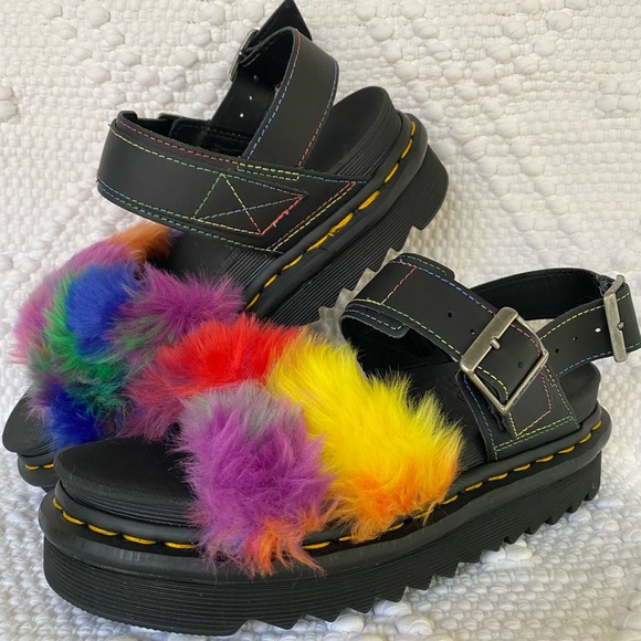 Dr. Martens Shoes - Dr. Martens VOSS II FLUFFY FAUX FUR LEATHER STRAP SANDALS. NWOB.US L6